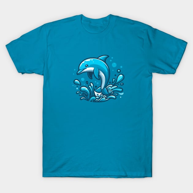 Jumping dolphin and water splashes T-Shirt by AnnArtshock
